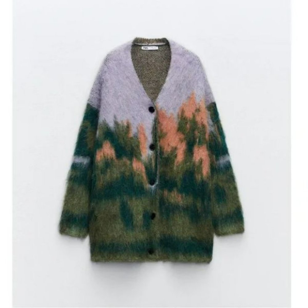 ZARA LANDSCAPE KNIT COAT LONG SLEEVES - Picture 3 of 10